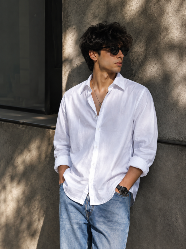 Relaxed Fit White Plain Shirt