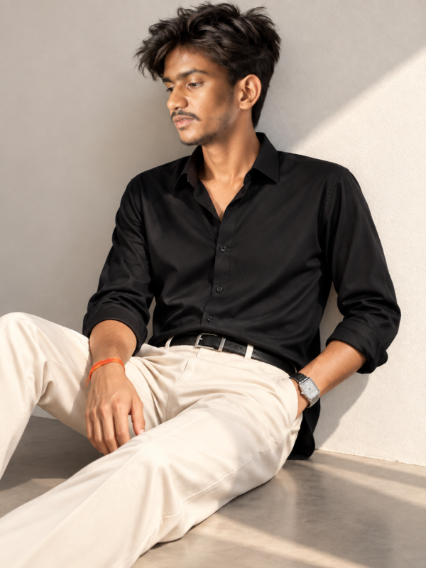 Dark Black Relaxed fit Plain Shirt